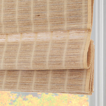Cordless Bamboo Roman Shades for Windows with Borders, Natural Woven Wood Shades with 6 Inches High Valance, Custom