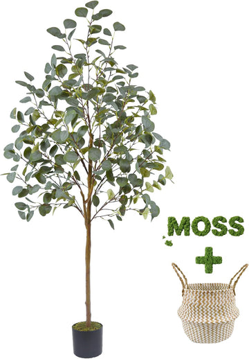 Artificial Eucalyptus Tree, 5ft Tall Mordern Fake Eucalyptus Plant with Basket, Green Silk Leaves Perfect Faux Trees