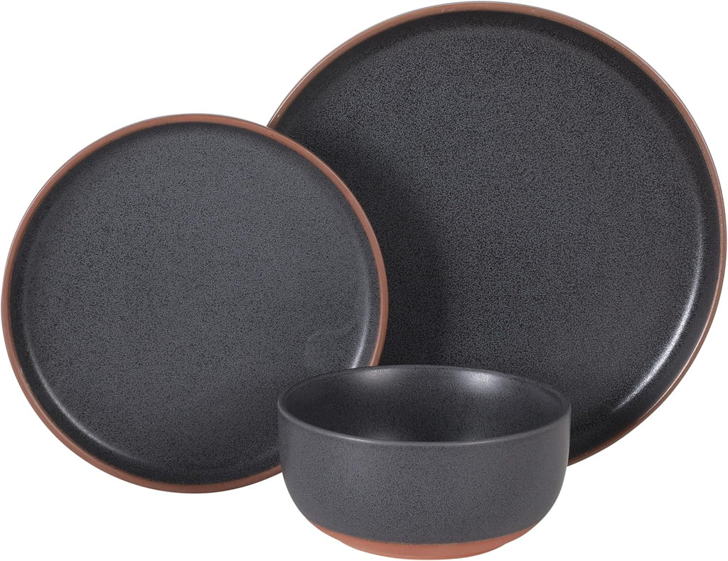 Abbey Circle 12 Piece (Service for 4) Plates and Bowls Reactive Matte Glaze Dishes Stoneware Ceramic Dinnerware Set