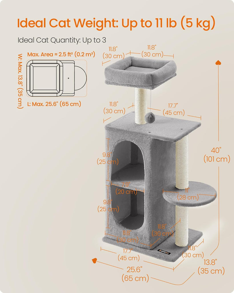 Cat Tree, Small Cat Tower for Indoor Cats, Plush Cat Caves with Perch, Scratching Posts, for Small Spaces, Kittens