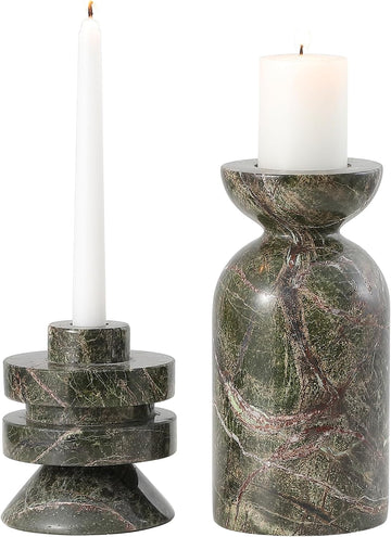 Home Collection Thea Green & Red Candle Holder Set of 2 (Fully Assembled)