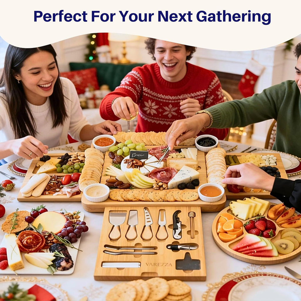 Extra Large Charcuterie Boards Gift Set: Marble Bamboo Cheese Board Set- Unique for Mom, 23 Entertaining Accessories