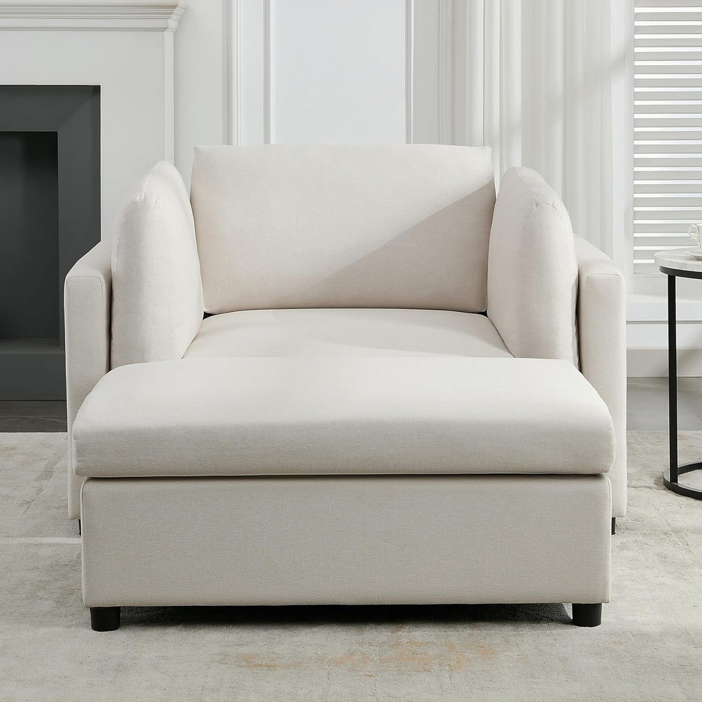 Luxe Oversized Lounge Chair and Ottoman — Cream Chenille