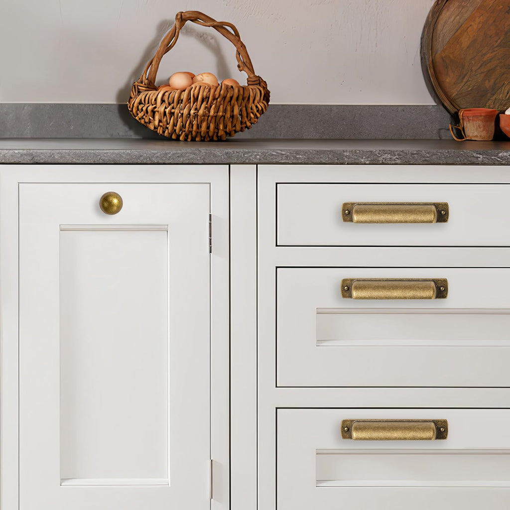 6 Pack Brass Cup Pulls 2-1/2"(64mm) Center to Center Drawer Pulls Antique Brass Cabinet Cup Pulls Kitchen Cabinet