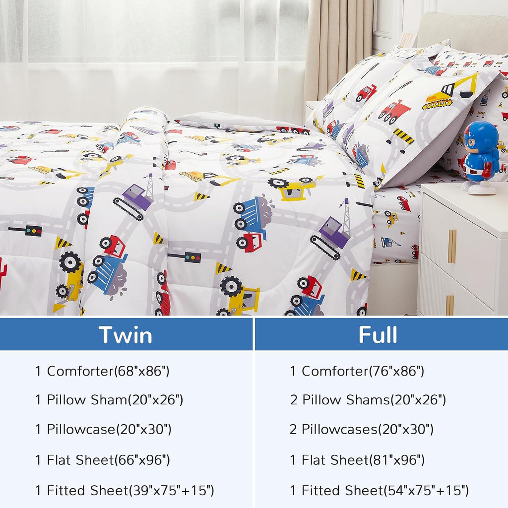 Kids Bedding Sets for Boys, Girls Soft Comforter Set with Sheets, 5 Pieces Microfiber Bed in a Bag, White
