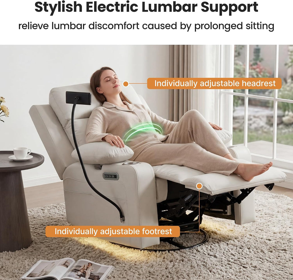 Rocking Chair Nursery with Adjustable Armrests,Power Recliner Chair, Beige | Glider Rocker with Adjustable Headrest