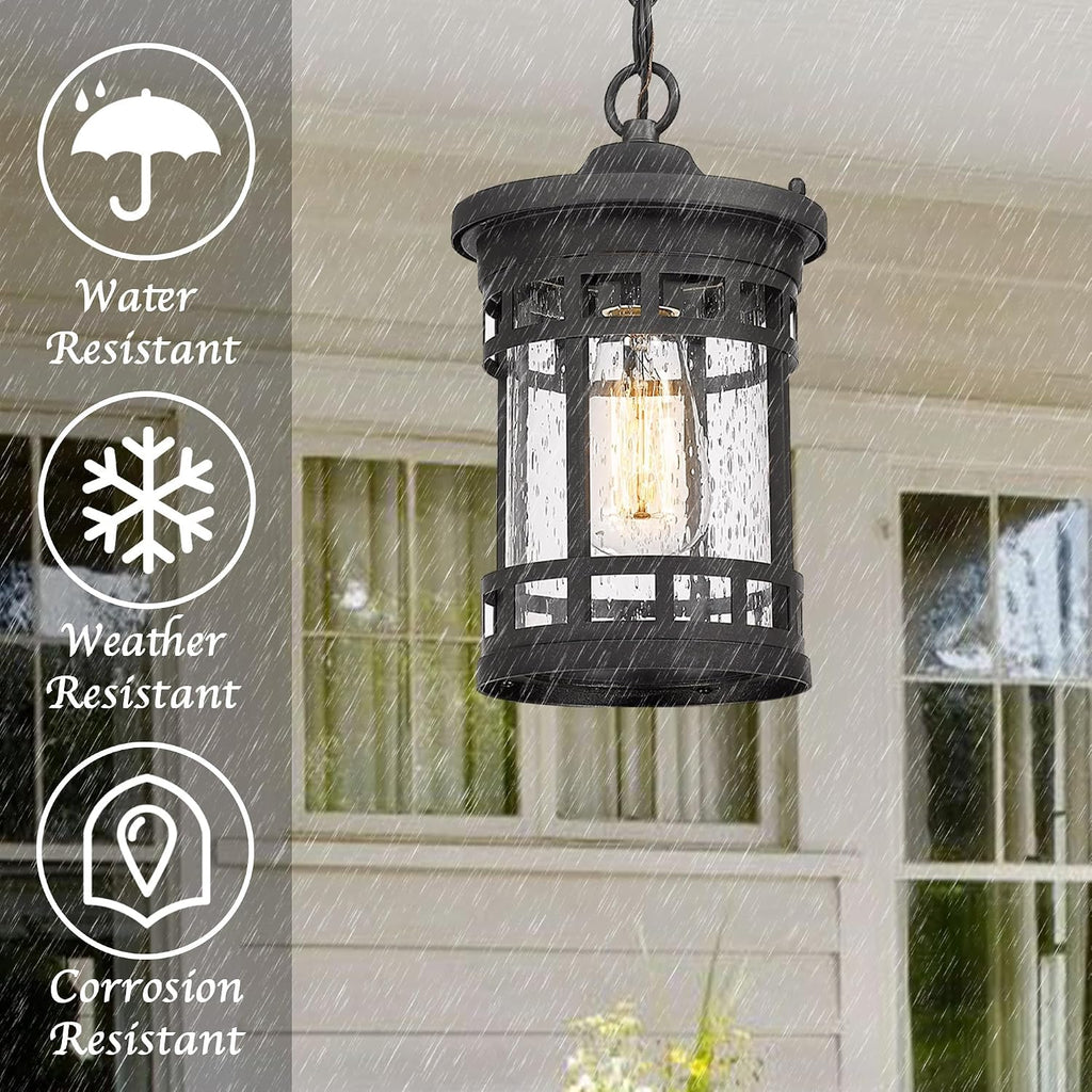 Outdoor Pendant Lantern - Anti-Rust Farmhouse Hanging Light Fixture