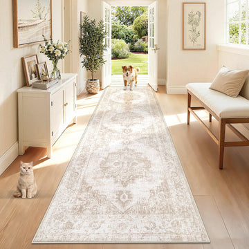 Runner Rug Washable Rugs: Vintage Hallway Kitchen Runner Non Slip Low Pile Rug Runner Soft Stain Resistant Indoor