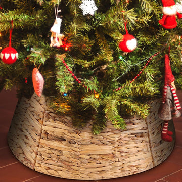 26 Inch Christmas Tree Collar Basket, Large Woven Hyacinth Rustic Christmas Tree Base Cover Skirt for Holiday - Set of 2