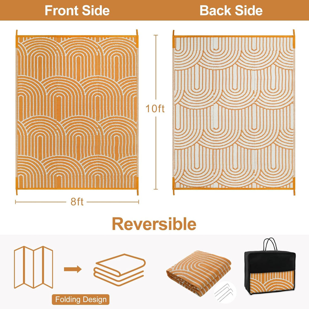 Outdoor Area Rugs 8x10 Waterproof, Plastic Reversible Rv Mats for Outside, Portable Lightweight Camp