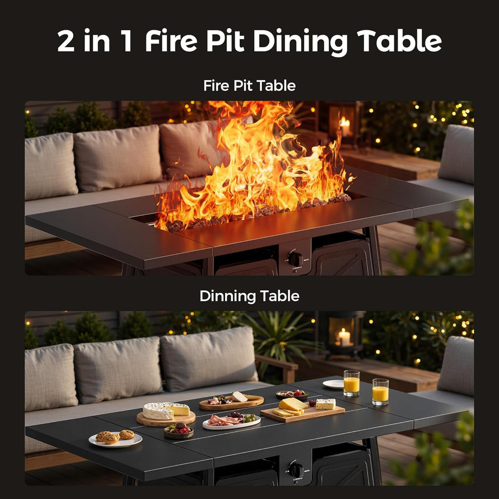 Large Propane Fire Pit Table - Outdoor Patio Firepits for Outside - Black