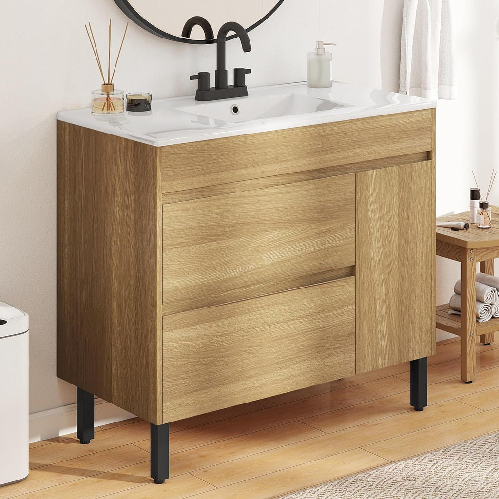 36" Freestanding Bathroom Vanity with Sink - Spacious Vanity Cabinet with Storage