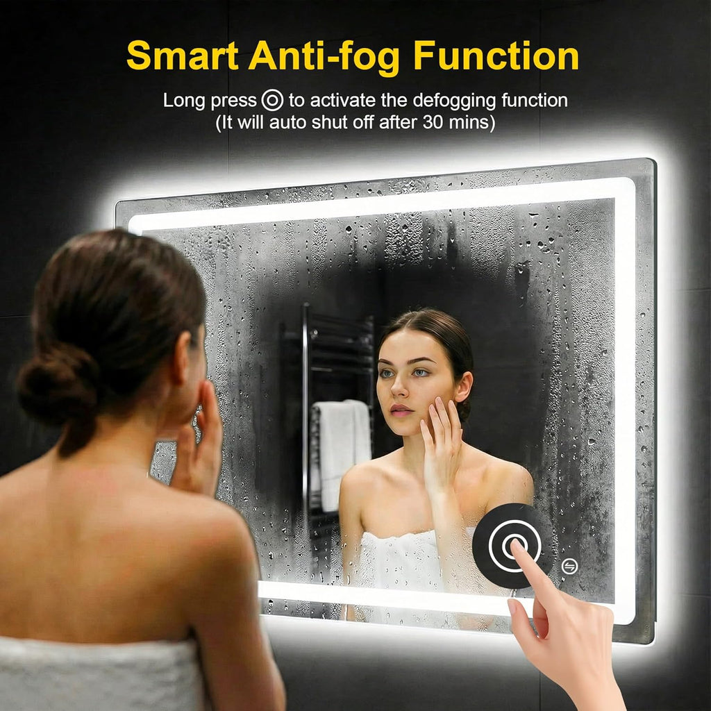 LED Bathroom Mirror with Lights - Anti-Fog, Dimmable, Backlit+Frontlit, 3 Color Light - 40"x30" Lighted Vanity Mirrors