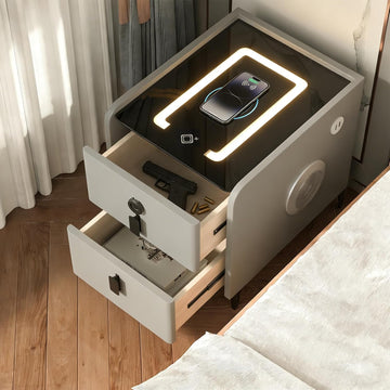 Smart Nightstand with Fingerprint Lock Drawer, Nightstand with Wireless Charging, Night Stand with 2 Drawers, 2 USB