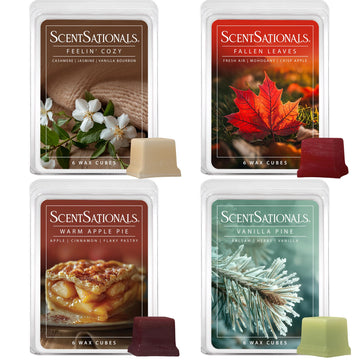 Fall Wax Melts - Harvest Home 4-Pack - Long Lasting Wax Cubes with Strong Scent for Warmers - Includes Warm Apple