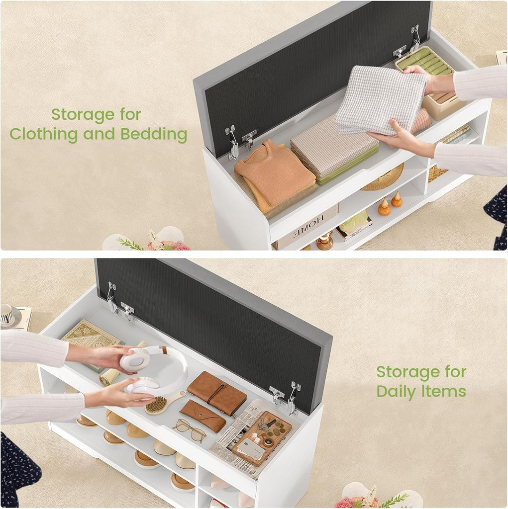 2-Tier Storage Bench, Shoe Bench with Adjustable Shelf & Lift Top Storage, Entryway Bench with Cushioned Seat,13.8"D