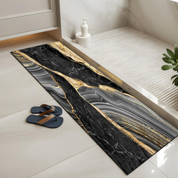 Black and Gold Bathroom Rugs Marble Long Runner Rug Bath Mats Gold Bathroom Decor Absorbent Non Slip Shower Mats with