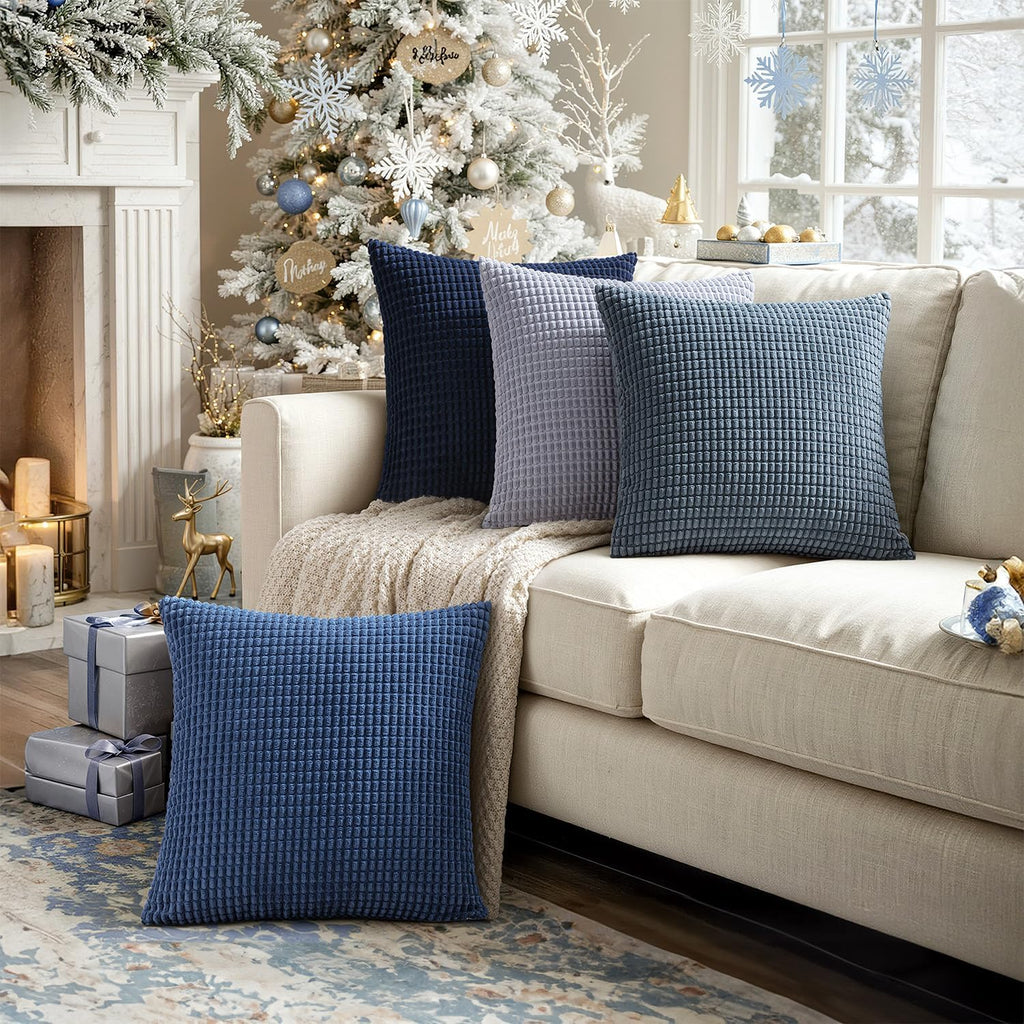 Blue Decorative Pillow Covers 18x18 Inch Set of 4 Boho Western Farmhouse Home Decor Couch Throw Pillows Summer