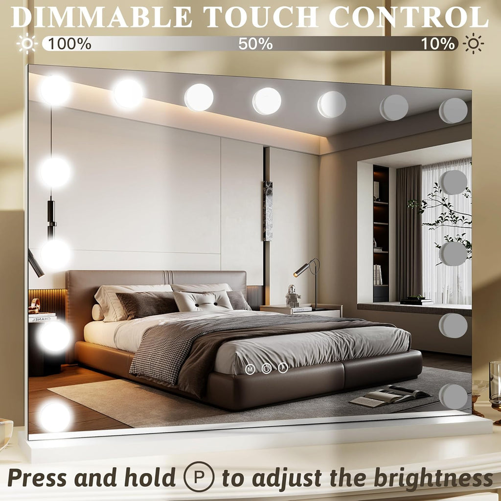 Hollywood Vanity Mirror with Lights 23x18,Large Lighted Mirror Makeup Mirror with 15 Dimmable LED Bulbs, 3-Color
