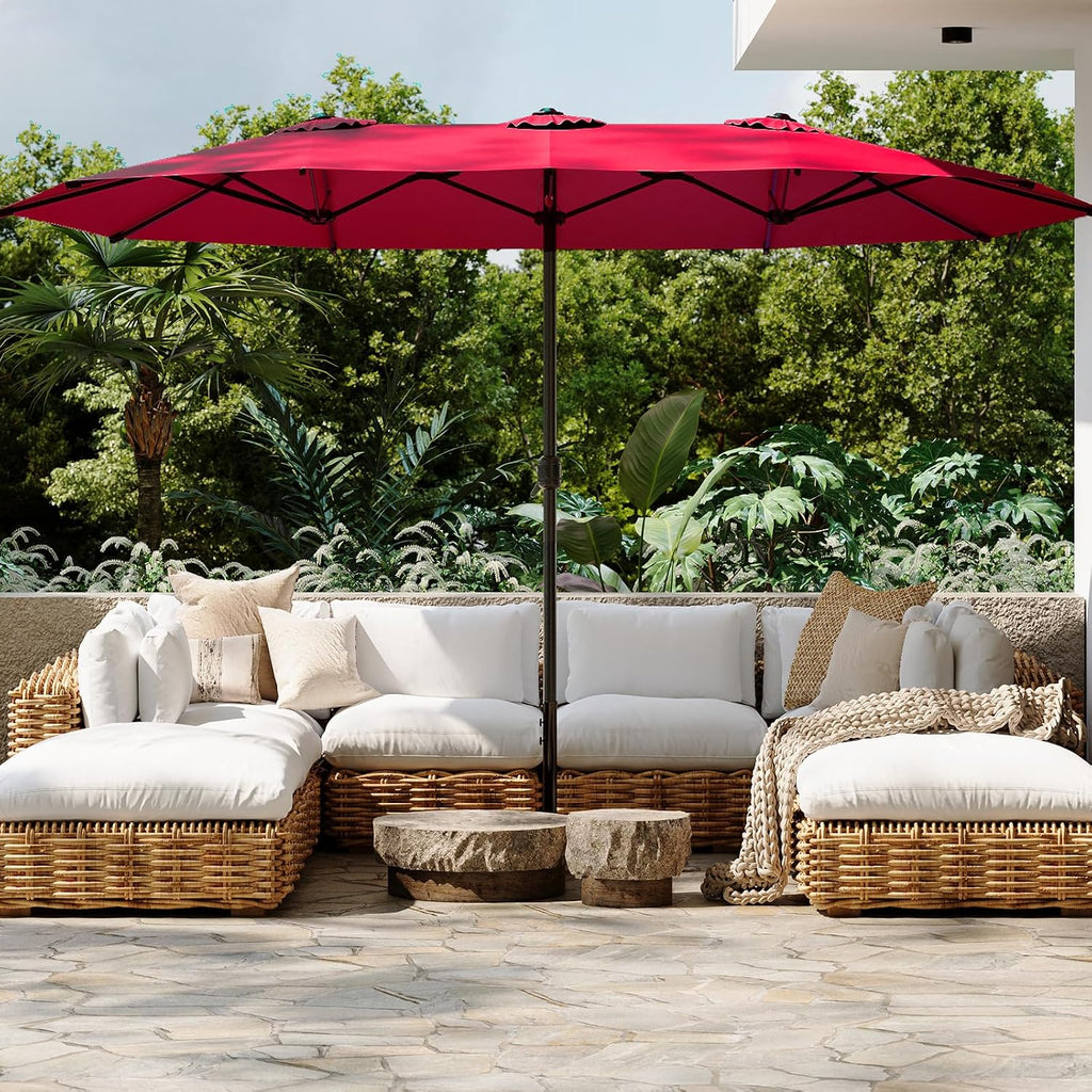 15x9ft Large Patio Umbrella, Outdoor Double-Sided Rectangle Umbrella with Crank Handle