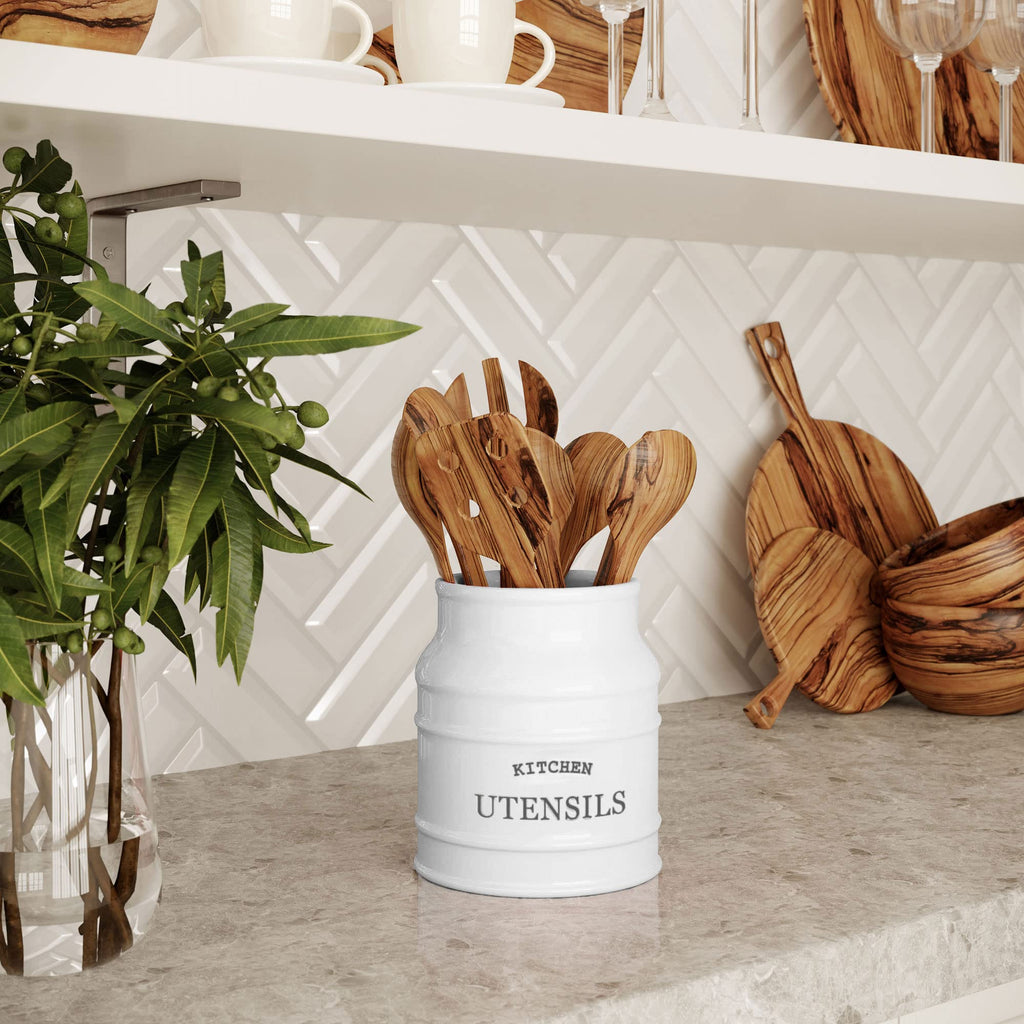 Ceramic Kitchen Utensil Holder Countertop 6.75′′ (White)
