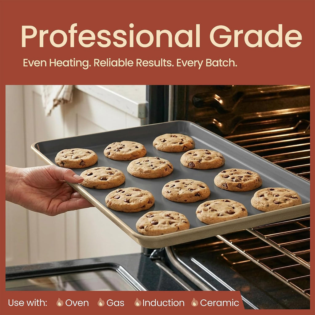 8-Piece Ceramic Coated Bakeware Sets, Nonstick Aluminized Steel Pans with Muffin, Loaf, Cake, Roasting Pan, &