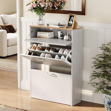 Shoe Cabinet Storage, Rustic White Narrow Shoe Rack, 25"W