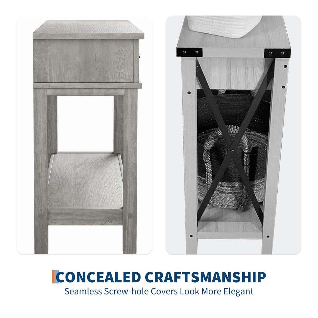3 Drawers Entryway Table, Farmhouse Wooden Console Table, Grey