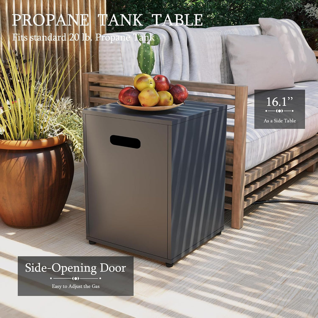 56-inch Outdoor Propane Gas Fire Pit Table 50000 BTU Iron Rectangle Firepit for Outside Patio with Tank Hidden Table