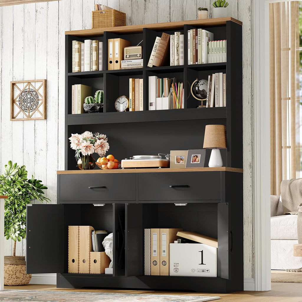 Storage Cabinet with Doors and Drawers, Pantry Cabinets, 5 Tier Floor Standing Bookshelves, Bookshelf and Bookcase, 8