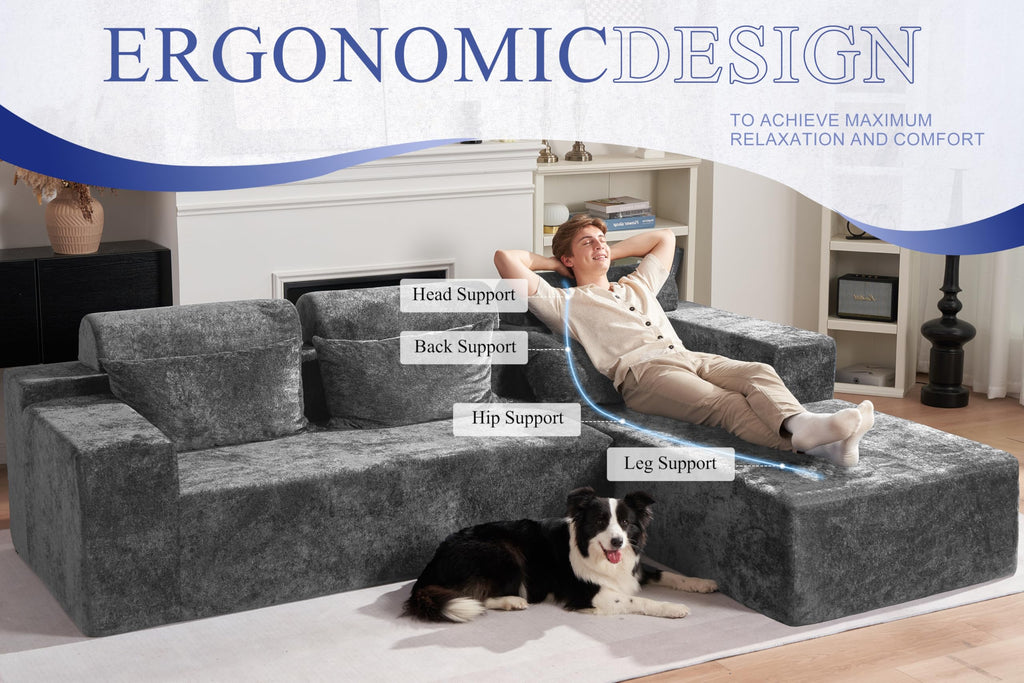 105" L-Shape Modular Sectional Sofa Couch, No Assembly Required, Modular Comfy Sofa with Deep Seat Bedroom, Luxury