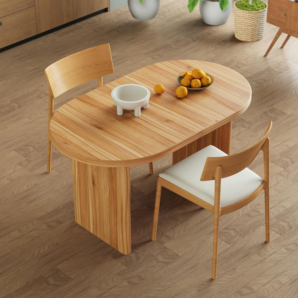 55.12"-70.87" Farmhouse Extendable Oval Dining Table for 4-6, Modern Solid Wood Kitchen & Dining Table with Removable