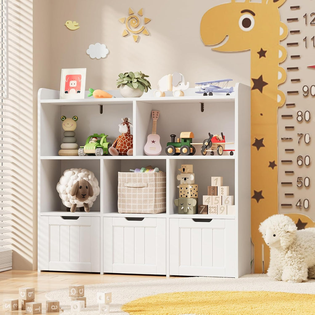 Kids Toy Storage Organizer with 3 Drawers and 6 Shelves, White