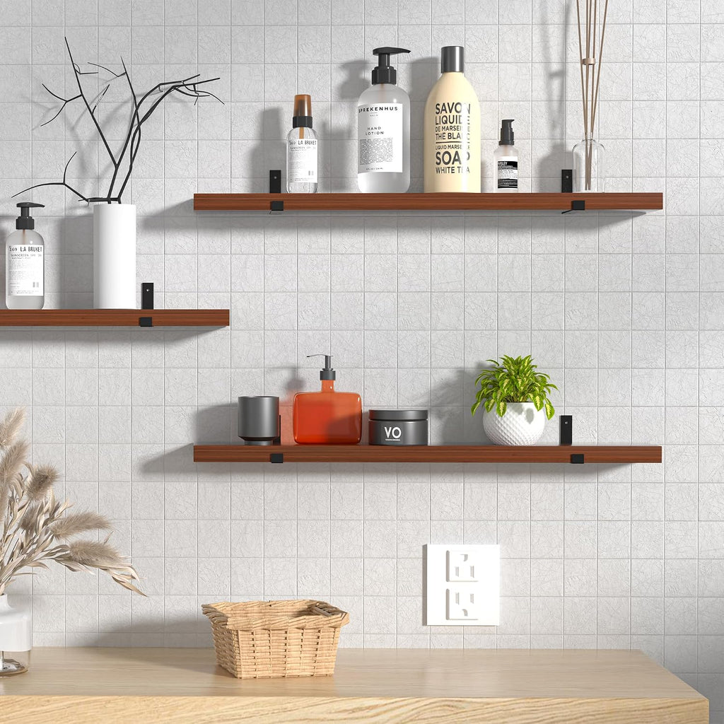 Floating Shelf for Wall Mounted Book Shelf Hanging Shelves Floating Bookshelf USA Grown Solid Hardwood, Dark Maple