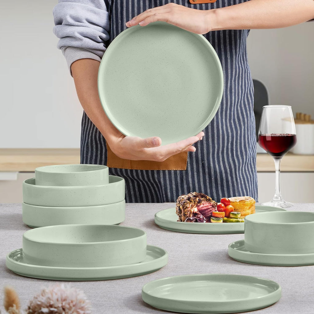 8 Piece Plates and Bowls Set, Kitchen Dinnerware Sets with Pasta Bowls, Dinner Ware Dishes Service for 2