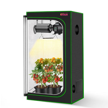 24"x24"x48" Grow Tent, Reflective 600D Mylar, Hydroponic Grow Tent with Observation Window and Floor Tray for Indoor