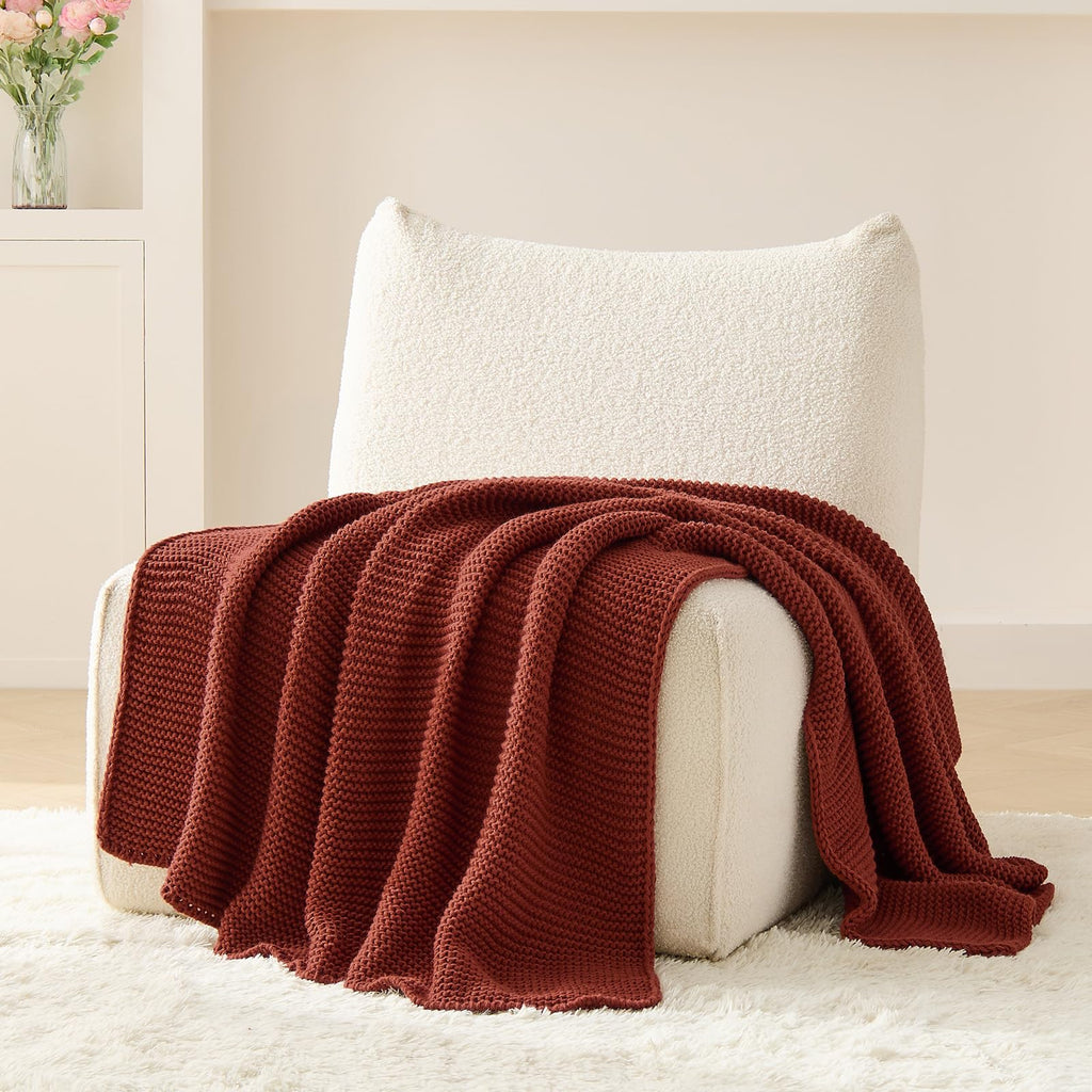 Rust Throw Blanket, Garter Knit, 60" x 80", Rustic Red Orange