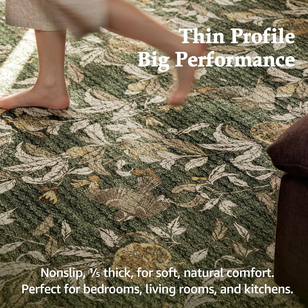 Eden Floral Washable Area Rug 3x5 Entryway Rug Vintage Lightweight Soft Non-Slip Indoor Low Pile Dis