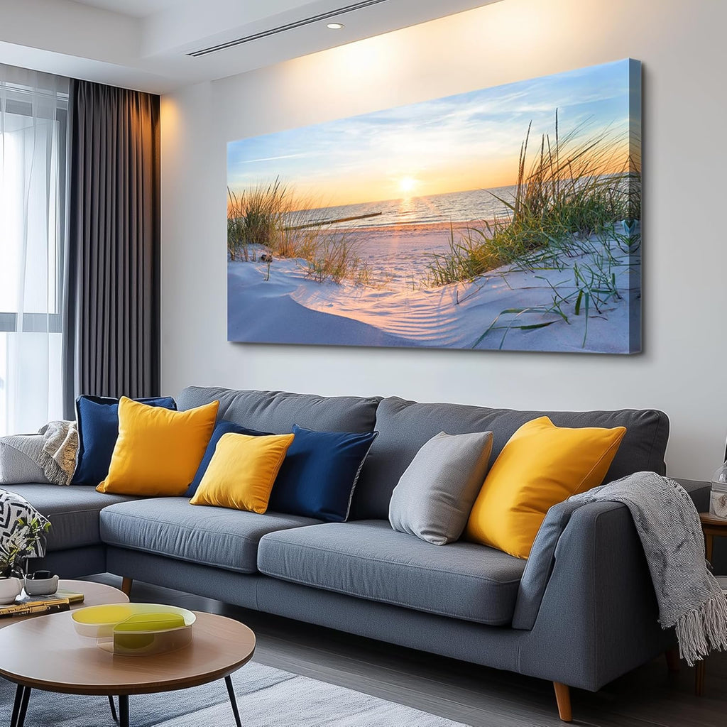 Wall Decor Large Canvas Wall Art Modern Office Pictures Blue Sun Beach Grass Ocean Landscape Paintings Canvas Art