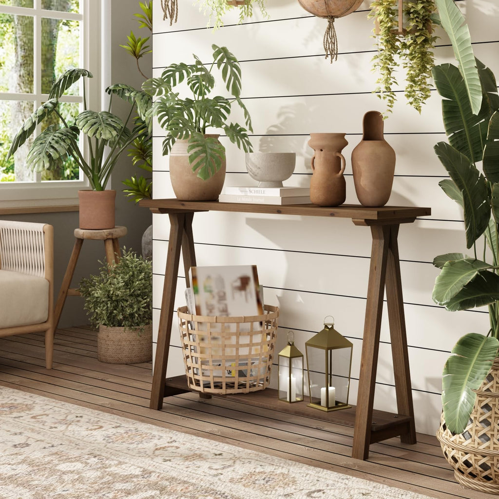 43" Solid Wood Farmhouse Console Table, Natural