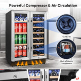 Upgraded Wine and Beverage Refrigerator 24 Inch, Dual Zone Wine Beverage Cooler 