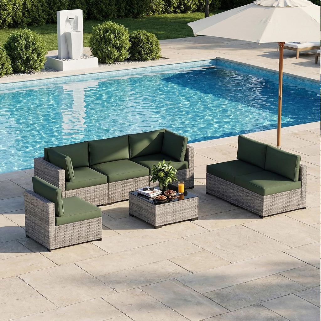 Patio Furniture Set 7 Pieces Conversation Set Wicker Outdoor Sectional Sofa,Ergonomic Armrests Couch with Cushion and