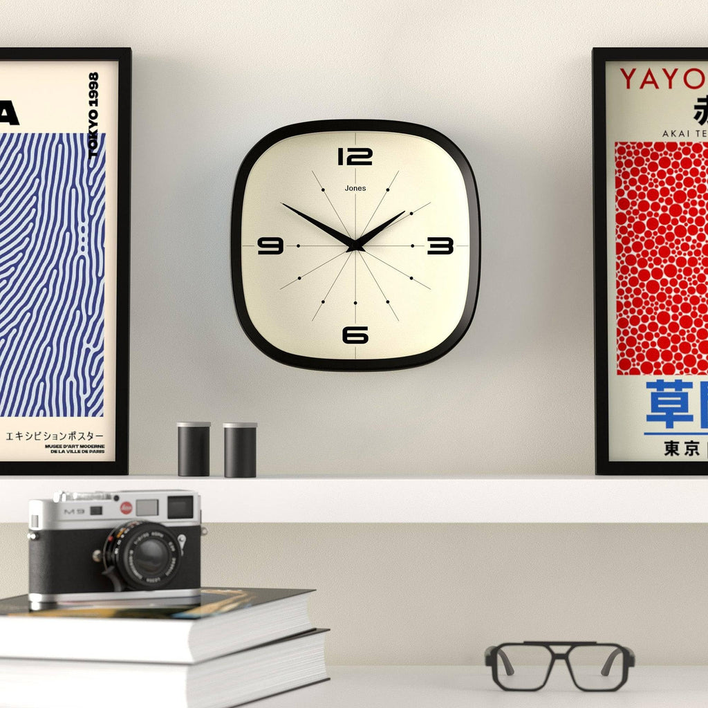 Pulsar wall Clock | Retro Rounded Square Clock | 10" | Black