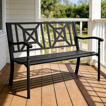 50'' Outdoor Bench, Garden Bench, Outdoor Metal Frame Patio Park Bench with Backrest and Armrests,for Porch