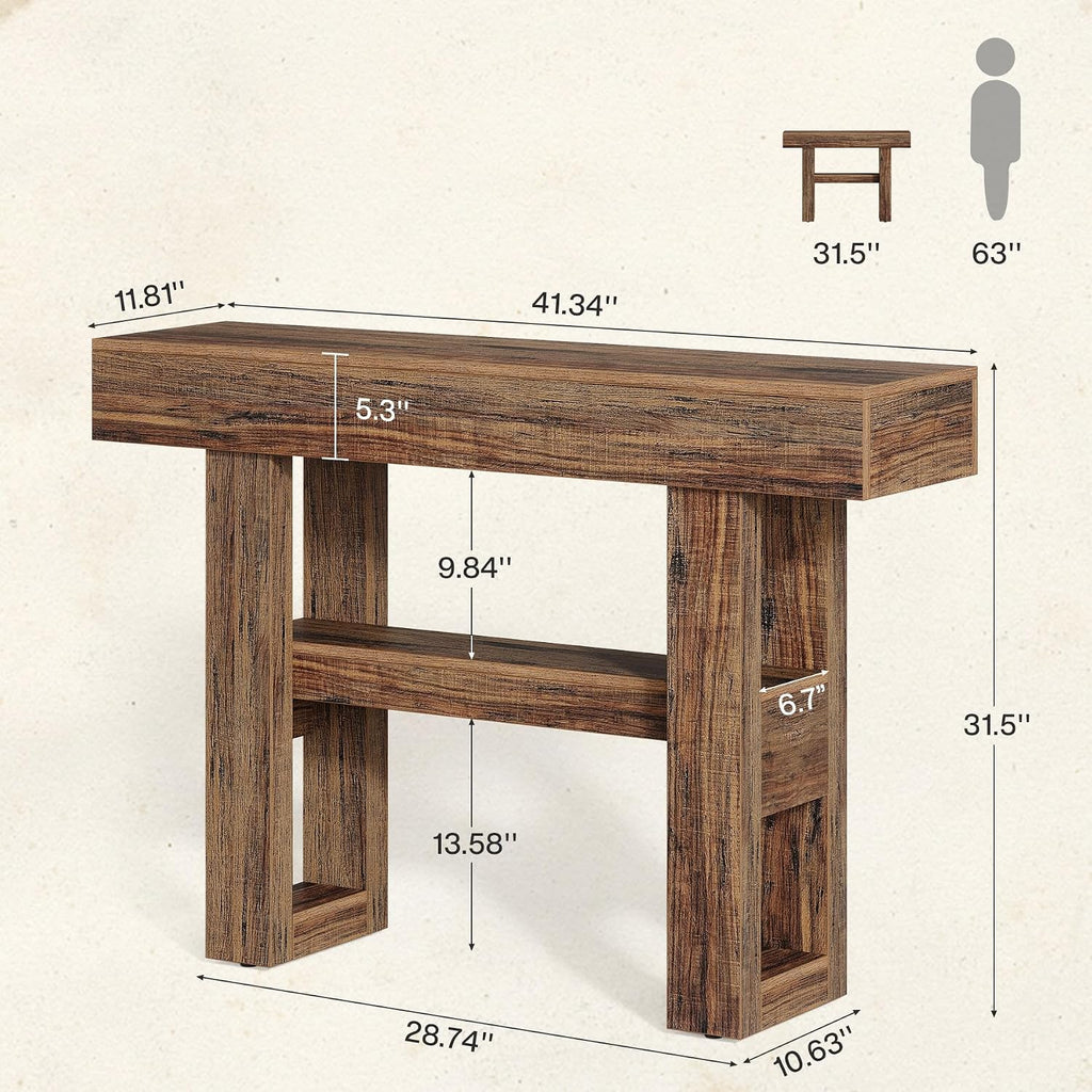 41.34-Inch Farmhouse Console Table, 2-Tier Narrow Sofa Table Behind The Couch, Entryway Furniture with Storage