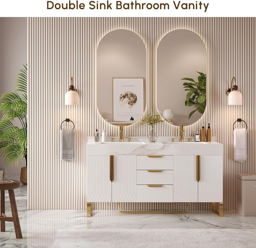 Bathroom Vanity with Sink, Modern Bathroom Vanity with Faux Marble Top