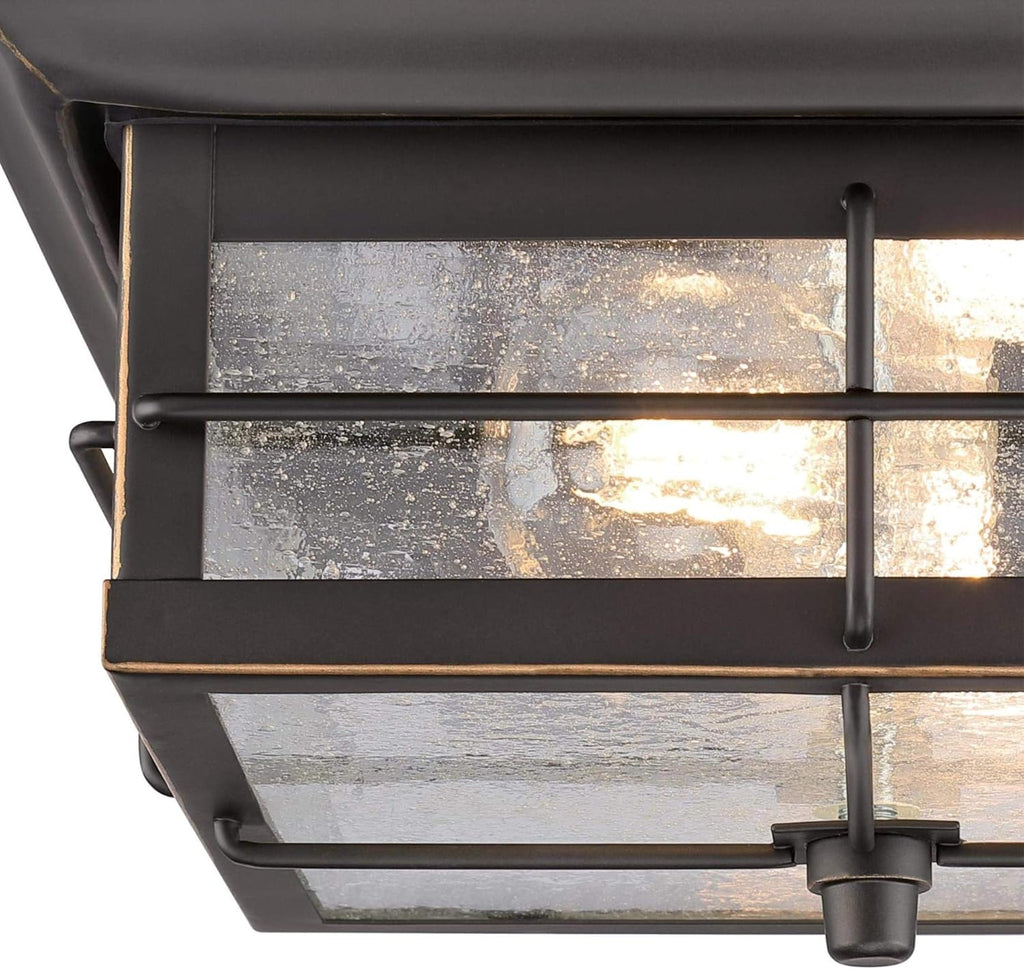 Orwell 2 Light Outdoor Flush Mount Fixture in Oil Rubbed Bronze and Clear Glass