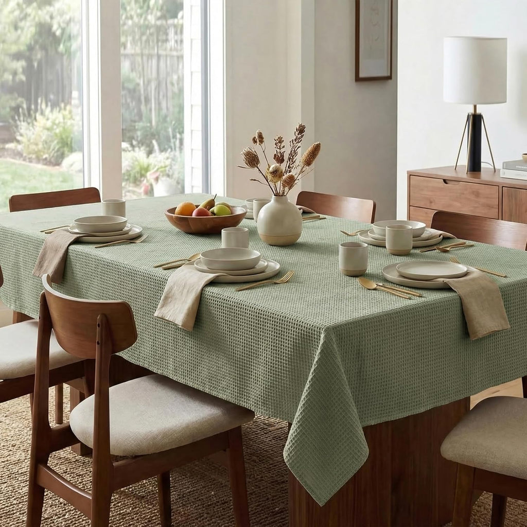 Rectangle Tablecloth Waffle Textured Waterproof Table Cloth Stain Resistant Wrinkle Free Washable Decorative Table