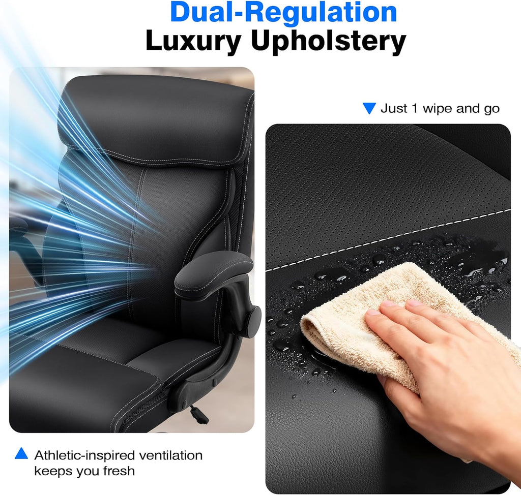 Executive High Back Breathable Comfy Desk Chair with Lumbar Support - Ergonomic Leather Rolling Swivel Computer Chair