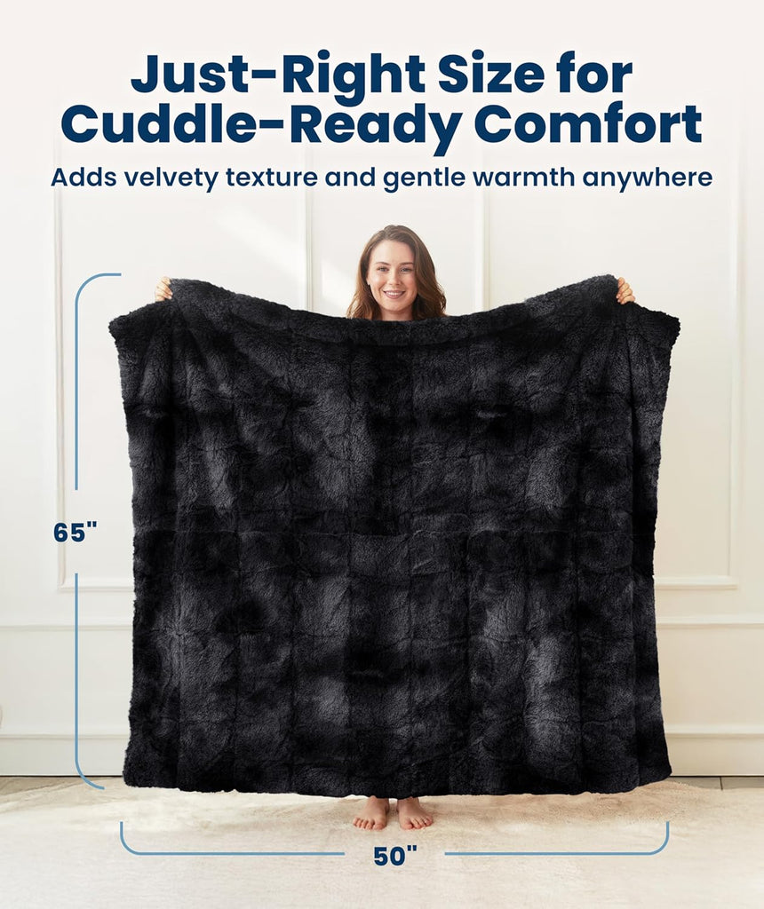 Soft & Comfortable Black Faux Fur Throw Blanket, Plush Fuzzy Cover
